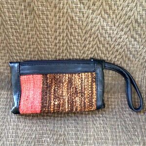Turkish Rug Brown/Rust Black Leather Wristlet Wallet